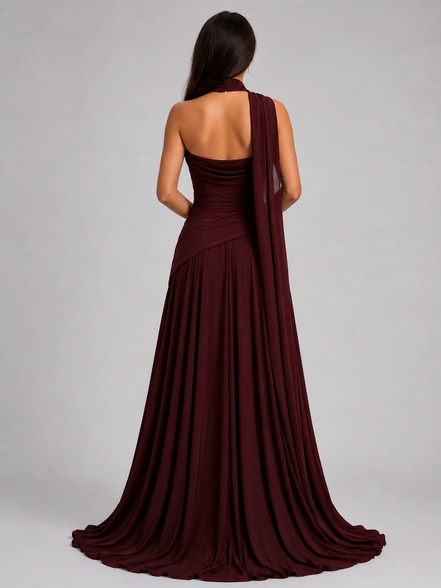 Burgundy Midi Drape Gown