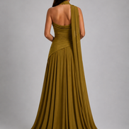 Olive Green Midi Drape Gown