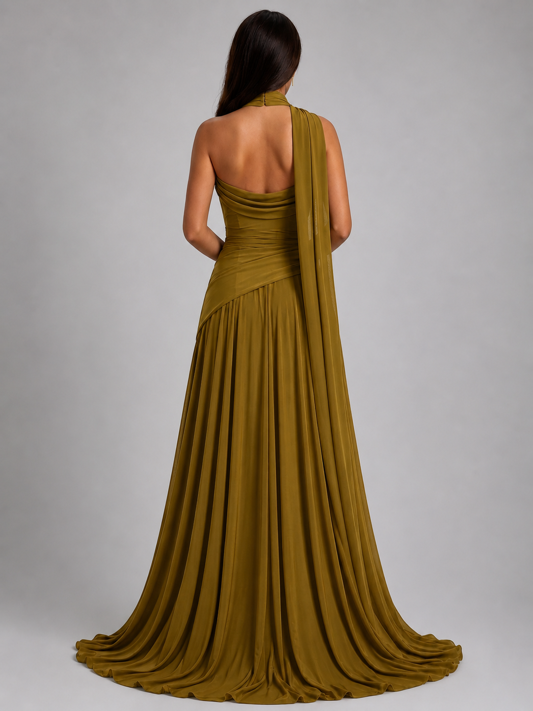 Olive Green Midi Drape Gown