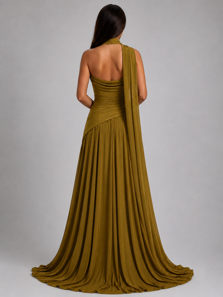 Olive Green Midi Drape Gown
