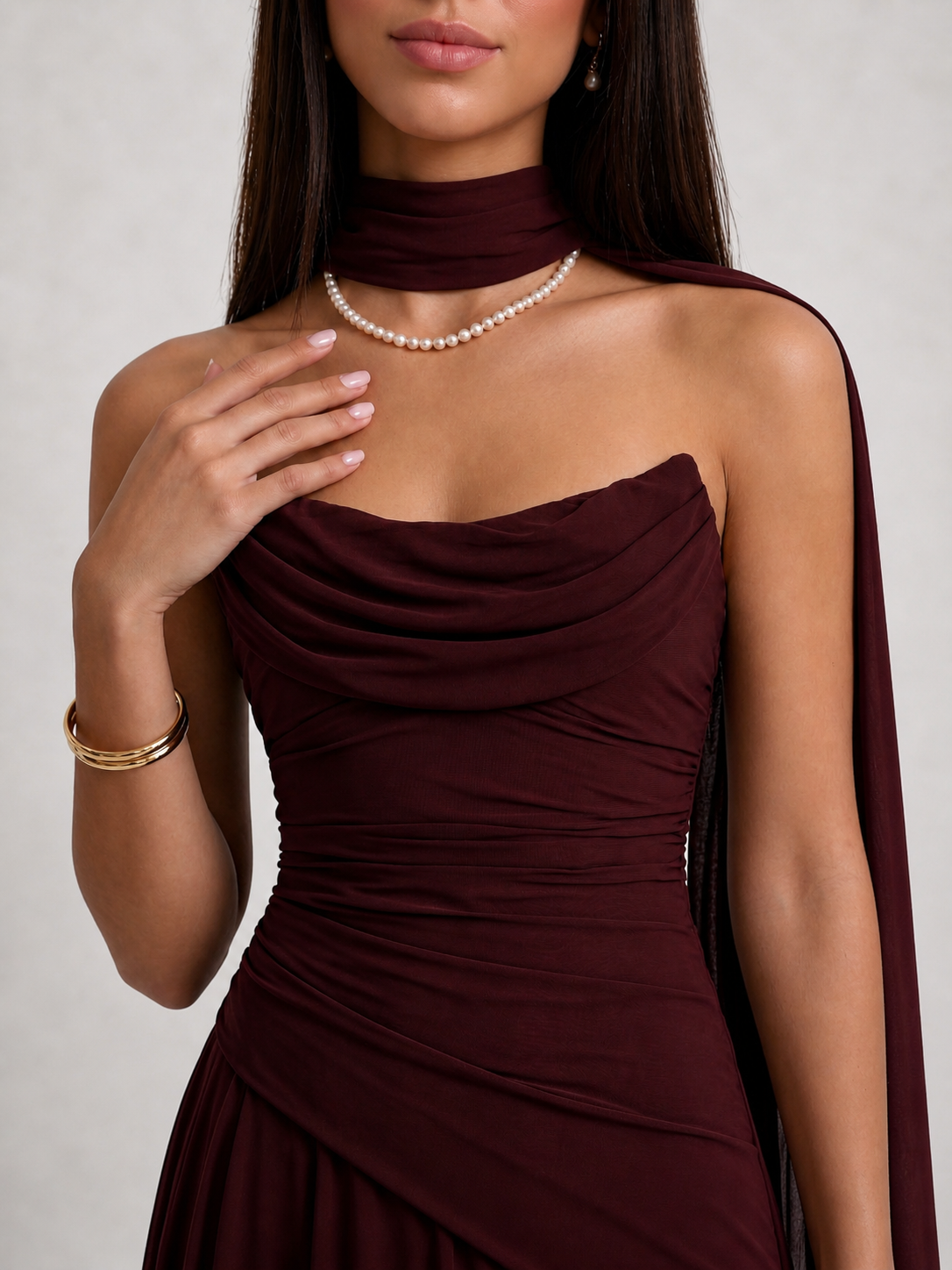 Burgundy Midi Drape Gown