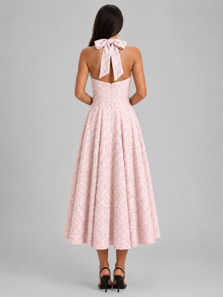 Pink Elara Halter Midi Dress