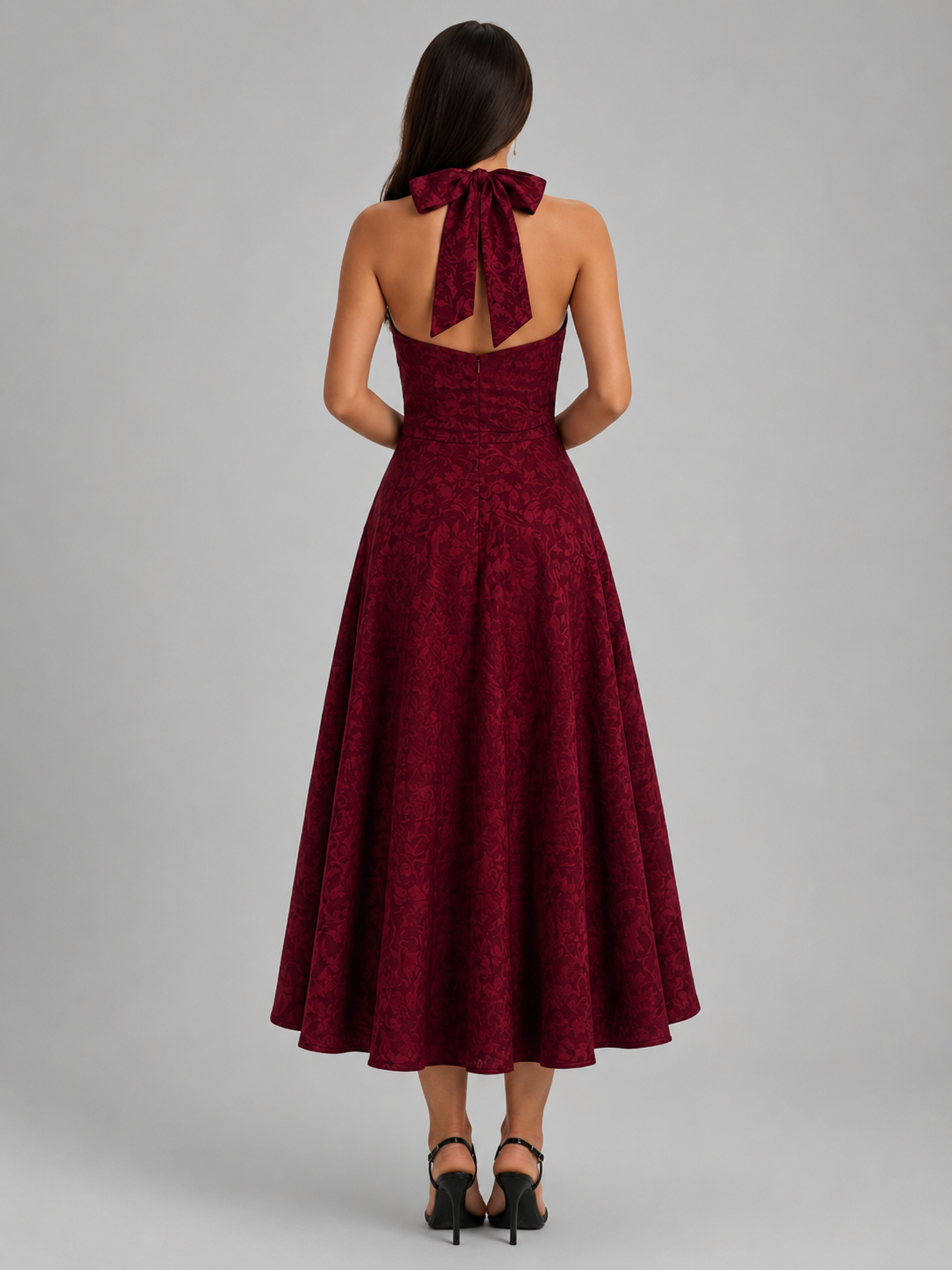 Red Elara Halter Midi Dress