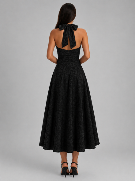 Black Elara Halter Midi Dress