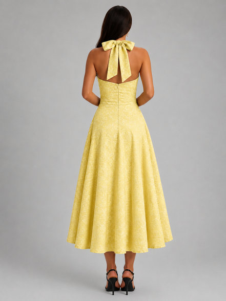 Yellow Elara Halter Midi Dress