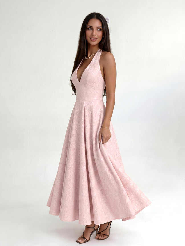 Pink Elara Halter Midi Dress