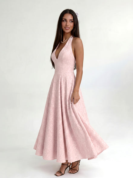 Pink Elara Halter Midi Dress