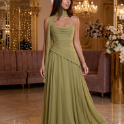 Olive Green Midi Drape Gown