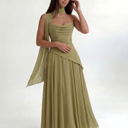 Olive Green Midi Drape Gown