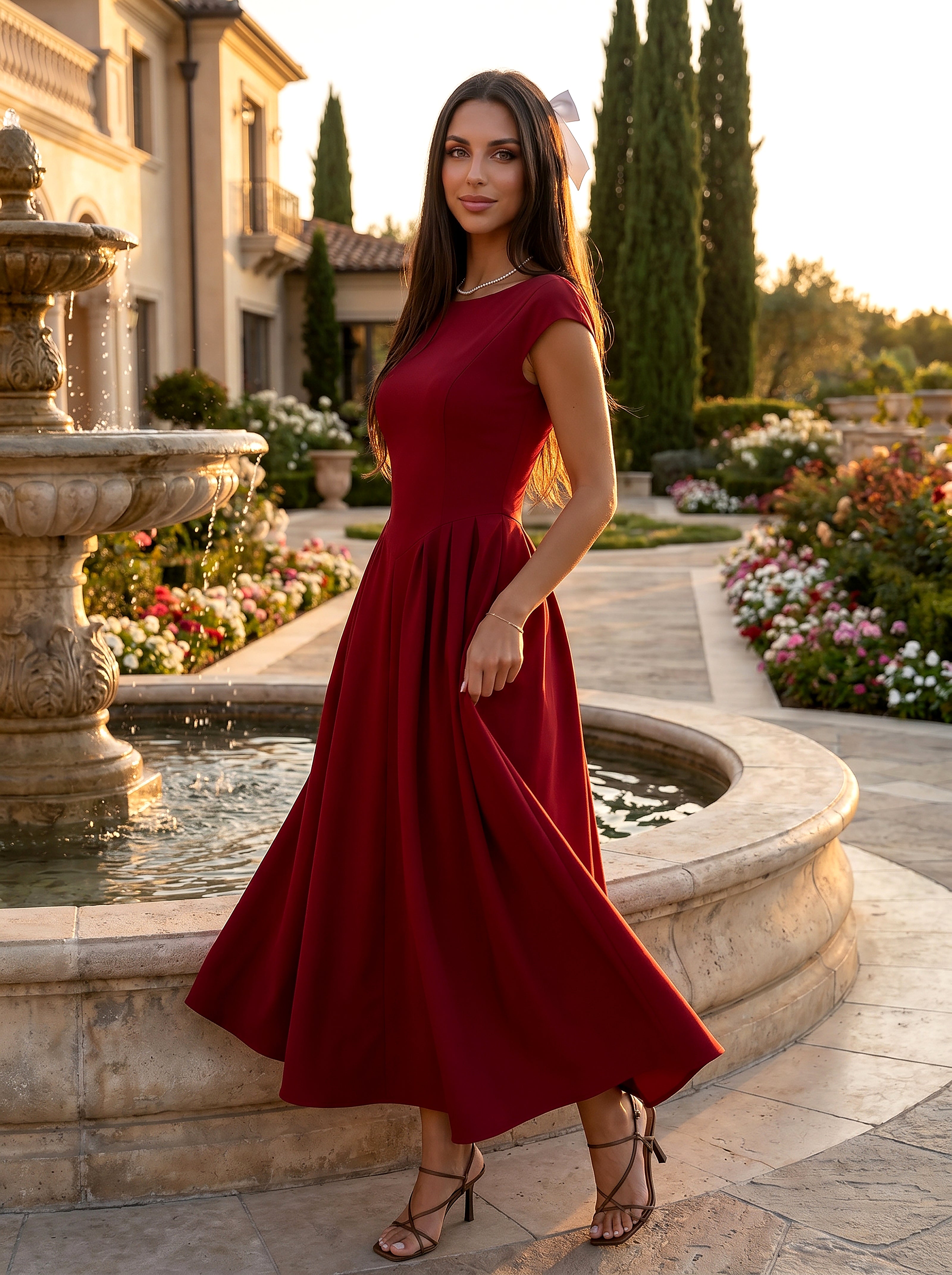 Red Ivory Silhouette Dress
