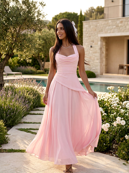 Pink Midi Drape Gown