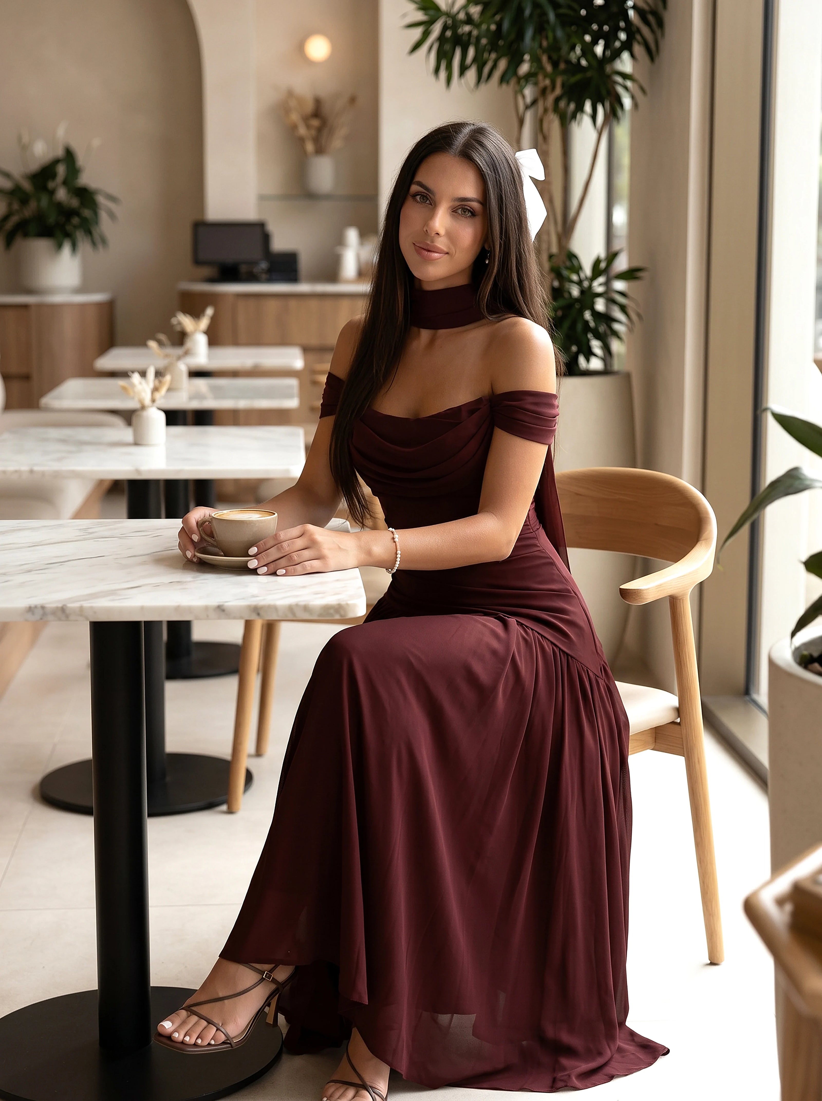 Burgundy Midi Drape Gown