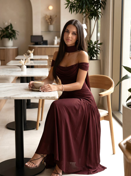 Burgundy Midi Drape Gown