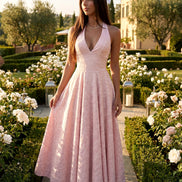 Pink Elara Halter Midi Dress