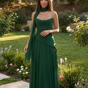 Forest Green Midi Drape Gown