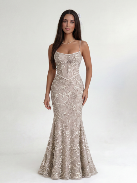 Beige Noir Éclipse Gown