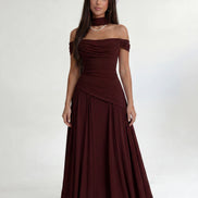 Burgundy Midi Drape Gown