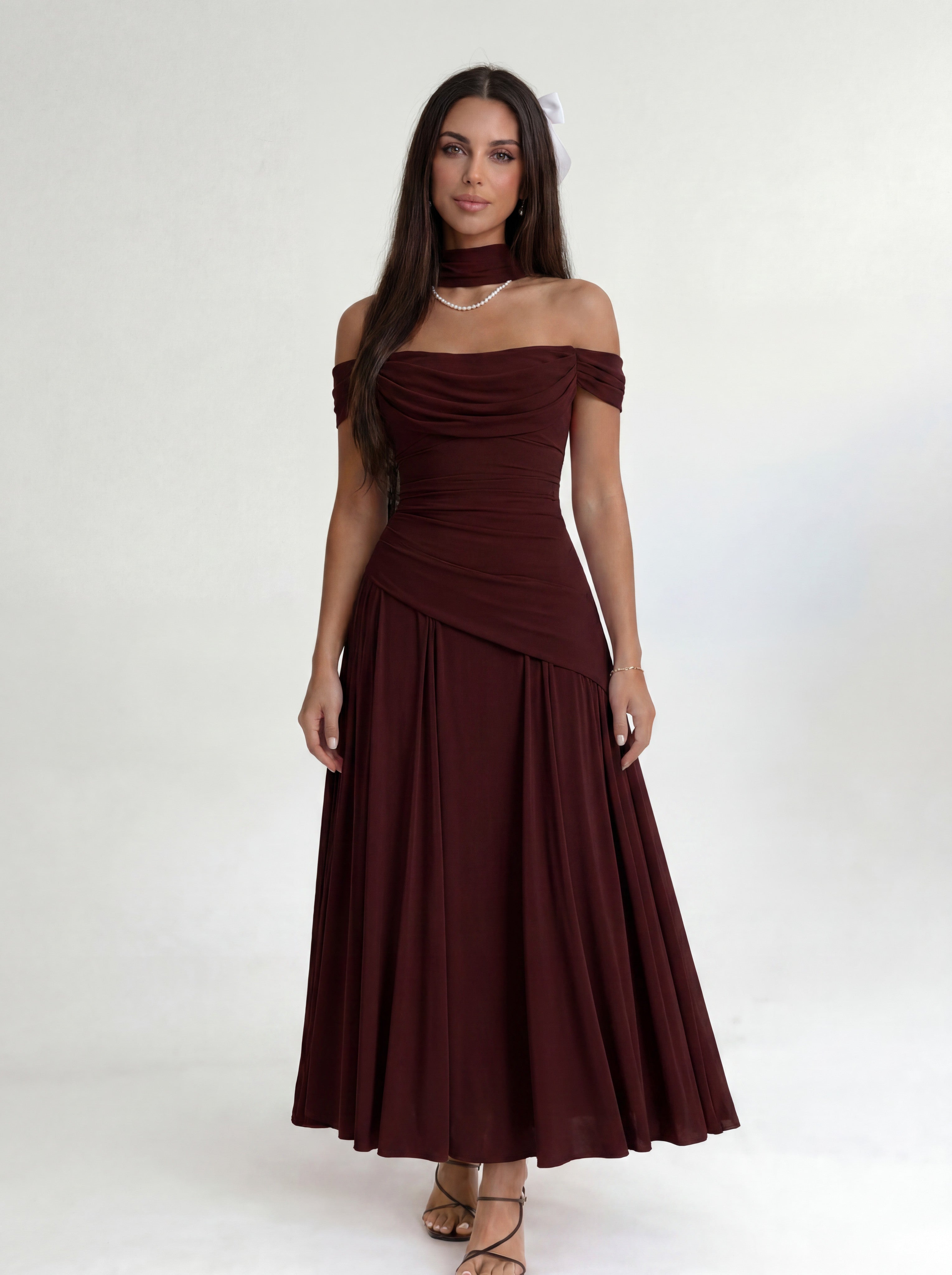 Burgundy Midi Drape Gown