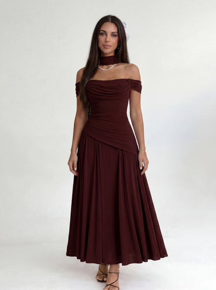 Burgundy Midi Drape Gown