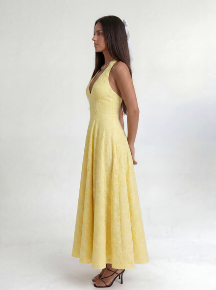 Yellow Elara Halter Midi Dress