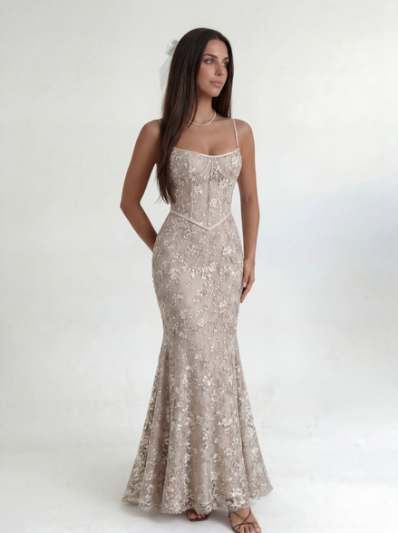 Beige Noir Éclipse Gown