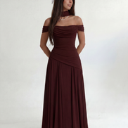 Burgundy Midi Drape Gown