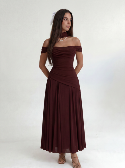 Burgundy Midi Drape Gown