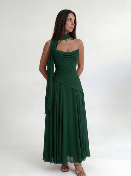 Forest Green Midi Drape Gown