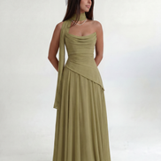 Olive Green Midi Drape Gown