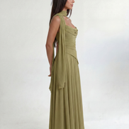 Olive Green Midi Drape Gown