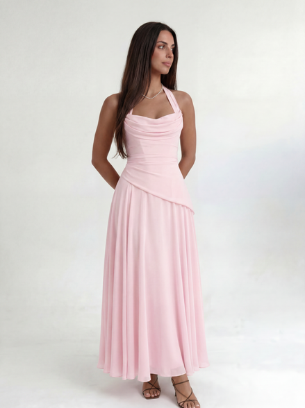 Pink Midi Drape Gown