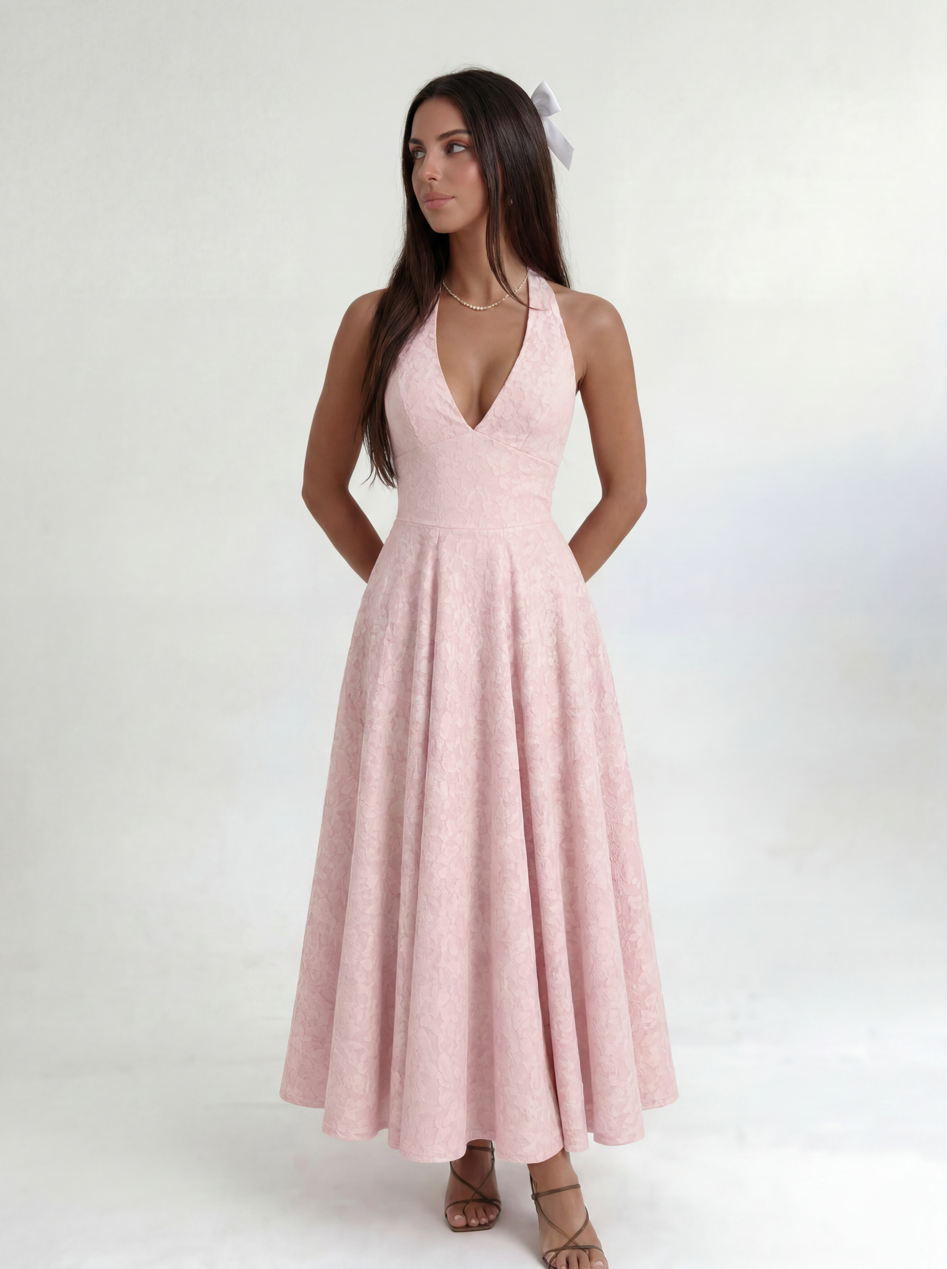 Pink Elara Halter Midi Dress