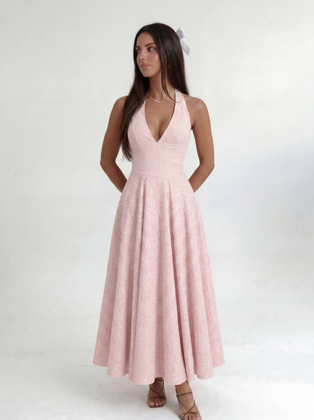 Pink Elara Halter Midi Dress