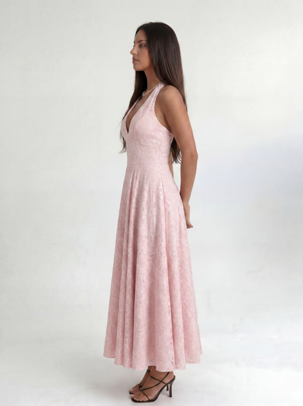 Pink Elara Halter Midi Dress