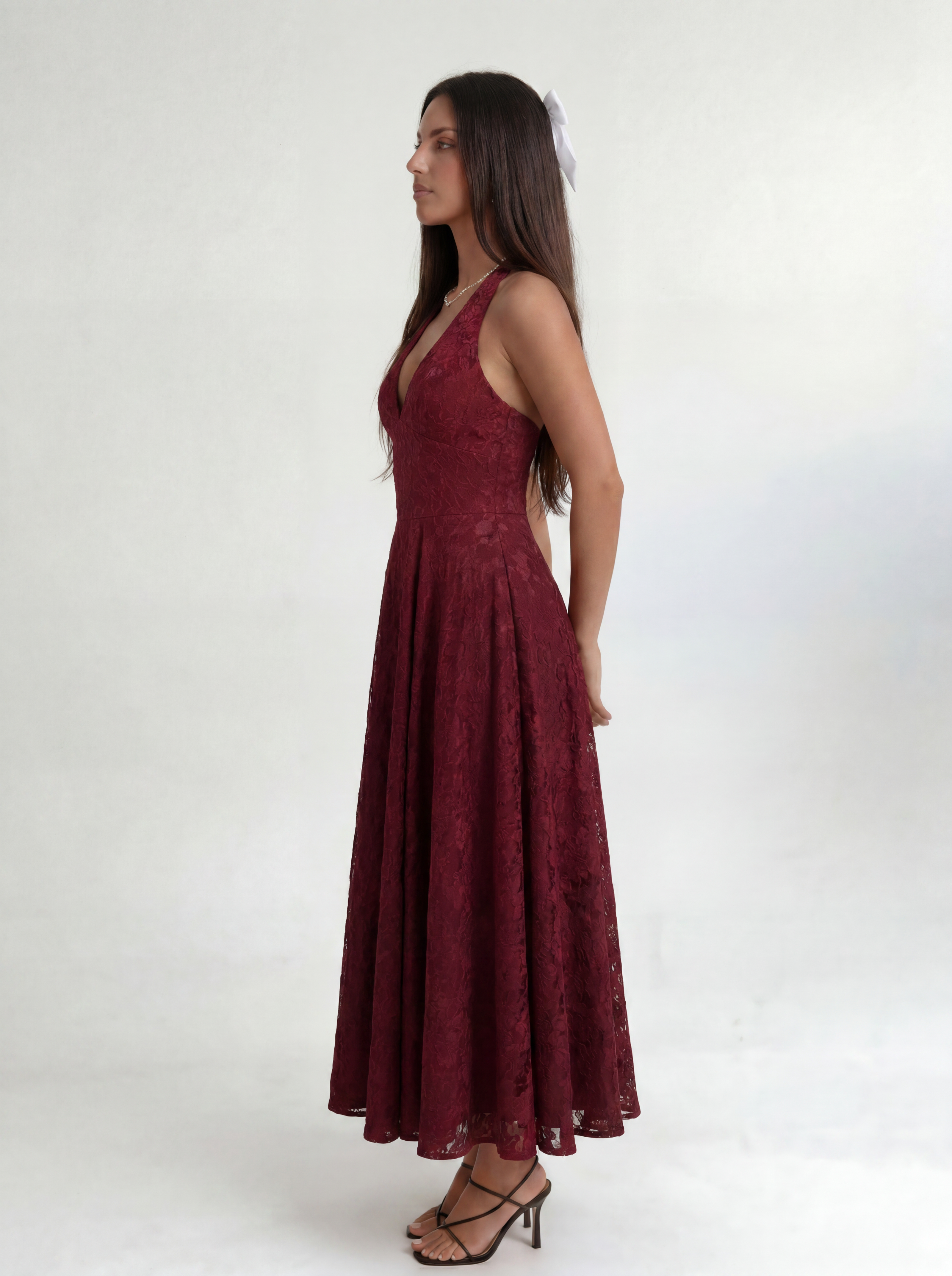 Red Elara Halter Midi Dress