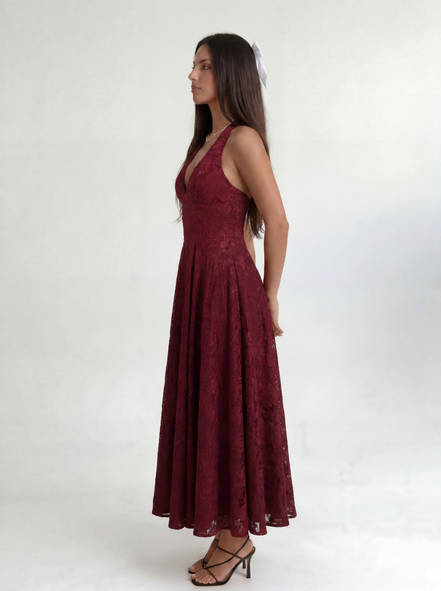 Red Elara Halter Midi Dress