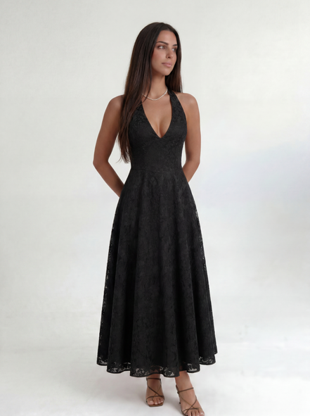 Black Elara Halter Midi Dress