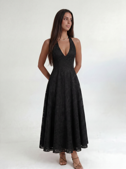 Black Elara Halter Midi Dress