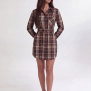 Colette Plaid Belted Shirt Dress