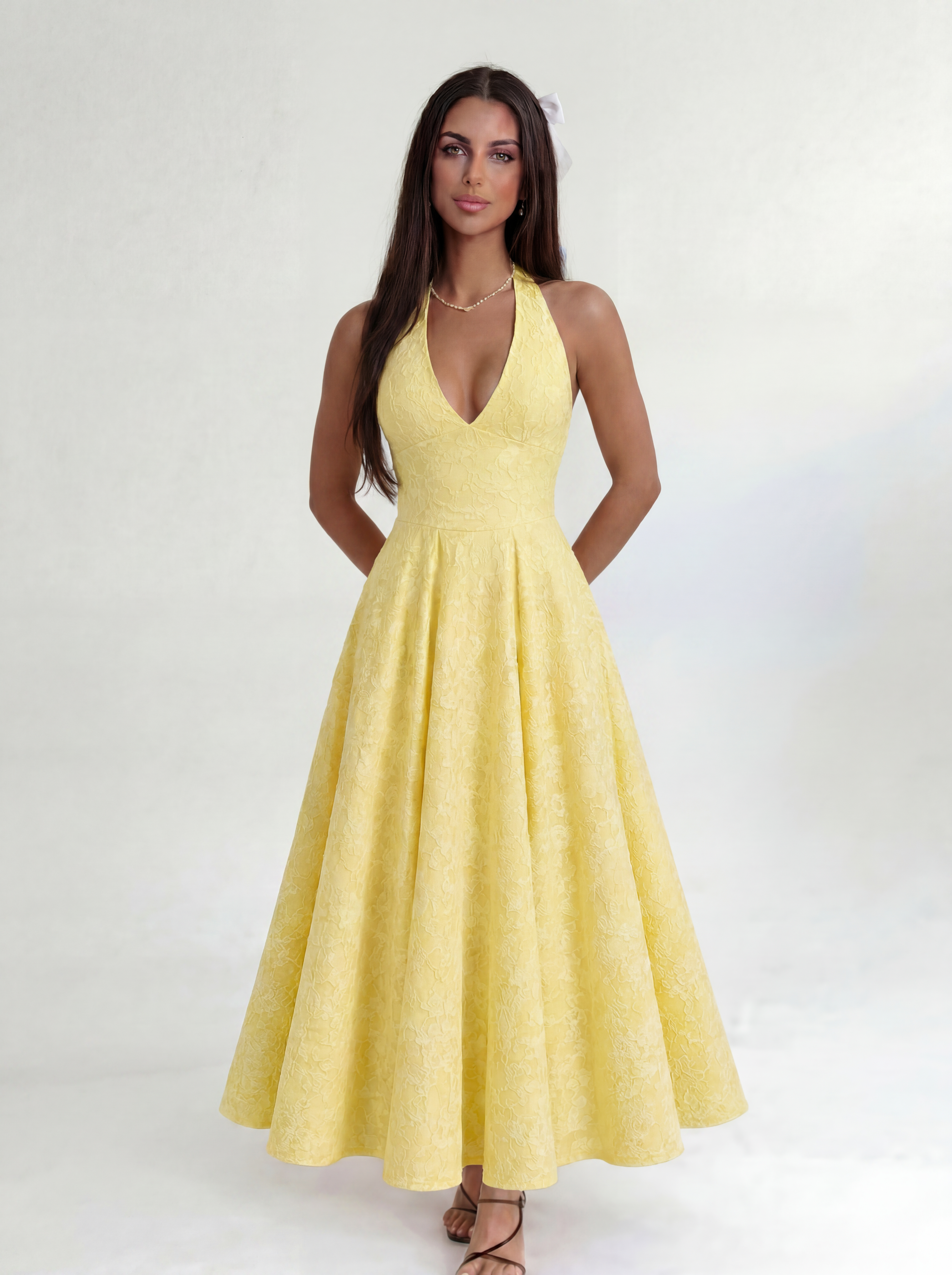 Yellow Elara Halter Midi Dress