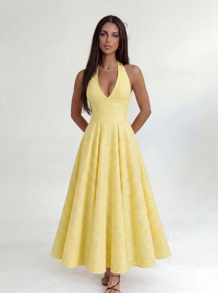 Yellow Elara Halter Midi Dress