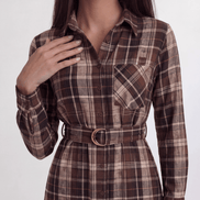 Colette Plaid Belted Shirt Dress