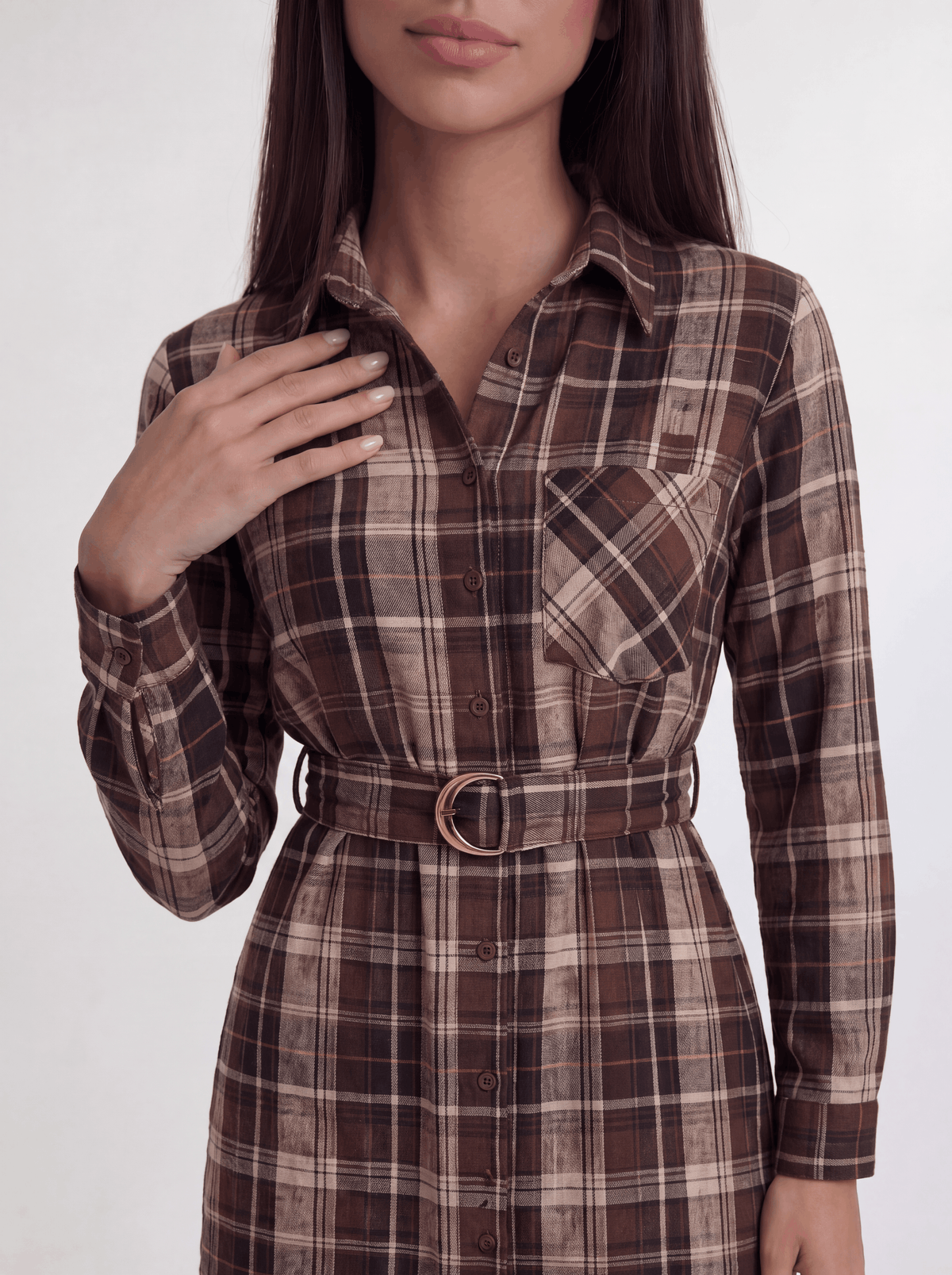 Colette Plaid Belted Shirt Dress