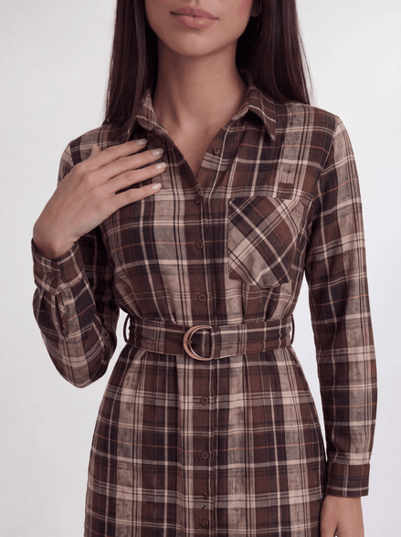 Colette Plaid Belted Shirt Dress
