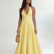 Yellow Elara Halter Midi Dress