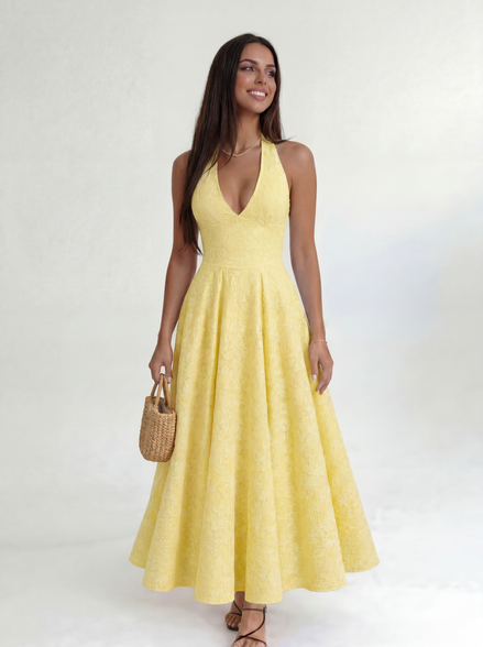 Yellow Elara Halter Midi Dress