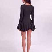Black Fleurette Ruffle Mini Dress