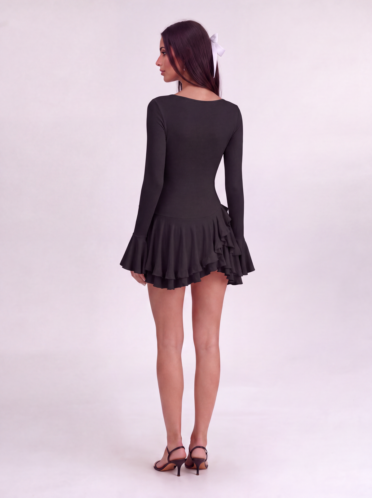 Black Fleurette Ruffle Mini Dress