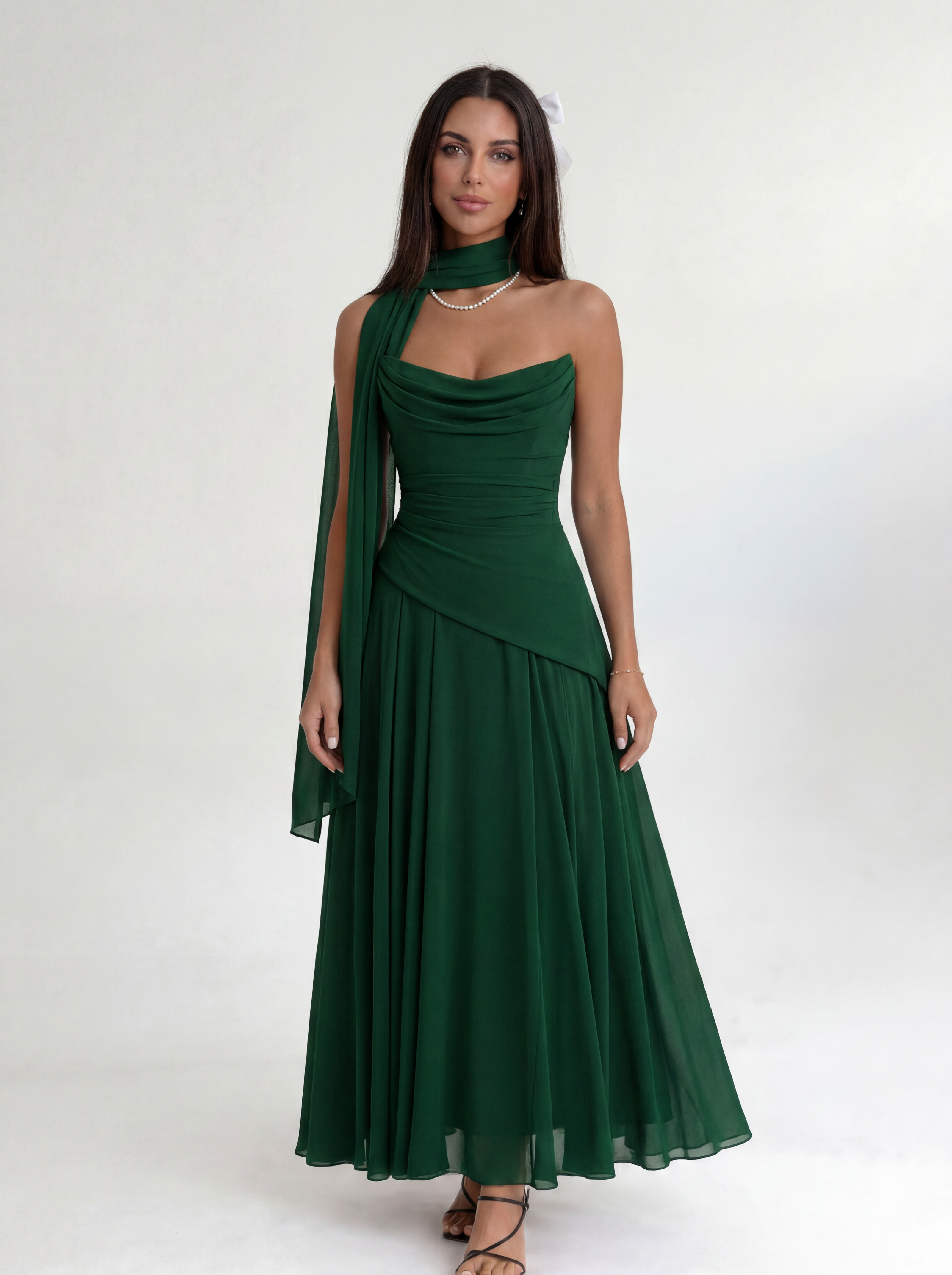 Forest Green Midi Drape Gown