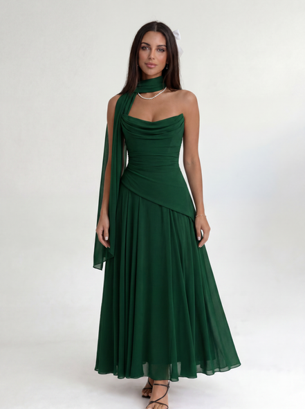 Forest Green Midi Drape Gown
